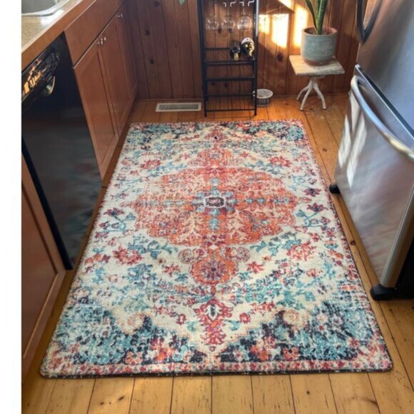 Area Rug 4 x 6 Vintage Faux Wool Indoor Throw Mat Non-Slip Washable Carpet